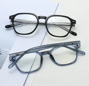 Detailed view of square acetate frames with unique metal X-shaped corner decorative rivets