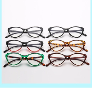 Cat-eye blue light blocking glasses shown in six different fashionable frame colors