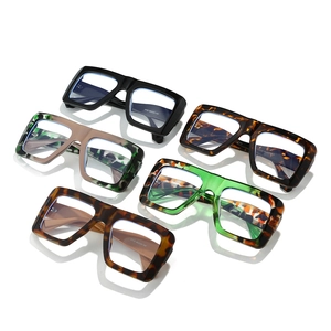 Modern oversized square thick frame blue light blocking glasses in various patterns
