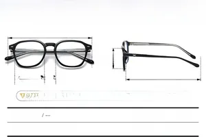 Detailed size parameters for minimalist retro PC optical frames showing all dimensions