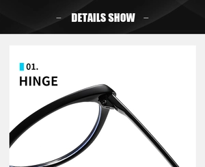 Macro shot of durable metal hinge on minimalist black cat-eye anti-blue light glasses