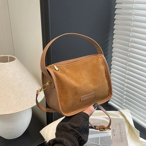 Retro Vintage Frosted Suede Like PU Leather Crossbody Bag Women Minimalist Handbag Top Handle Gold Hardware