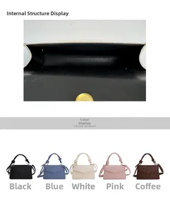 Detail of woven texture handbags showing interior structure and five color options