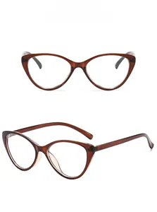 Dual view of translucent tea cat-eye glasses frames with detailed side and front profile