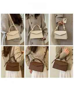 Detail shots of minimalist woven texture square bags in cream and dark brown colors