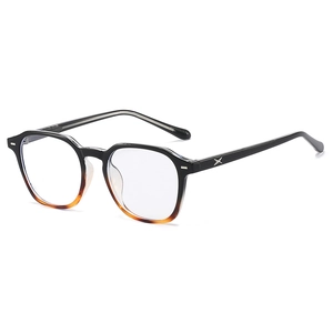 Retro polygon full-rim optical glasses with black and tortoise shell gradient frame