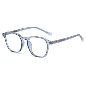 Vintage light blue panto optical glasses frames with engraved X metal temple detail