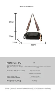 Tabella taglie borsa a bauletto retrò in PU con dimensioni 22x13x11cm e tracolla larga
