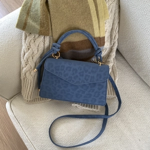 Leopard Print Crossbody Bag Women PU Frosted Texture Handbag Knot Handle Retro Envelope Flip Small Square Purse Versatile