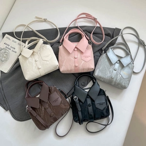 Fashion Shirt Collar Design Women PU Leather Crossbody Bag Small Handbag Top Handle Button Pocket Decor Daily Casual