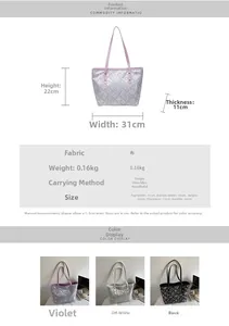 Detailed size chart of geometric pattern jacquard tote bag with three color options