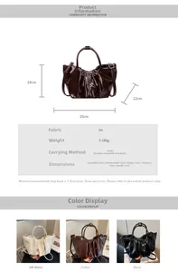 Detailed size specifications for a soft pleated PU leather dumpling cloud handbag