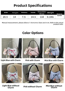 Tableau des tailles détaillé pour petit sac carré avec dimensions et choix de couleurs