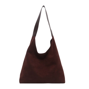 Minimalist large capacity dark burgundy suede tote bag for women retro shoulder bag