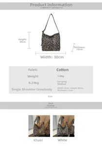 Size chart showing dimensions 30x30x13cm for leopard print canvas tote bag