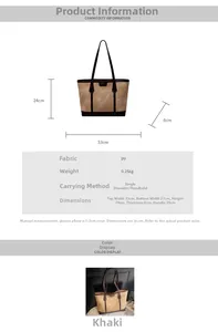 Tableau des tailles pour cabas en similicuir avec dimensions et détails de poids