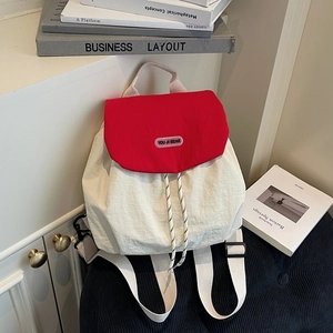Women Nylon Backpack Korean Style Lightweight High Capacity Casual Daypack With Drawstring And Flap Closure Patchwork