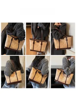 Vues multiples d'un sac cabas vintage avec anses en cuir marron porté par un mannequin