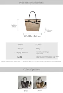 Größentabelle für matte Shopper-Tasche mit Maßen 30x44x15cm und Materialdetails aus Wildleder