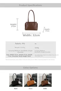 Detailed size chart and specifications for the minimalist leather tote bag in three colors
