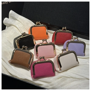 Multiple colorful mini pebbled leather purses with gold-tone frames and kiss-lock closure