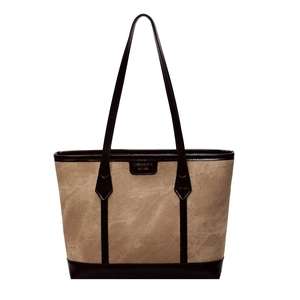 Sac fourre-tout rétro en daim kaki avec finitions en cuir marron foncé