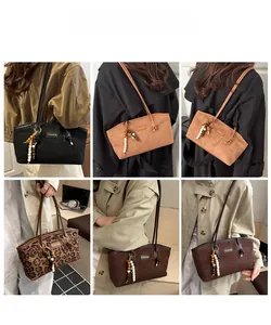 Collage of chic suede tote bags in multiple colors with fashion bead tassel details