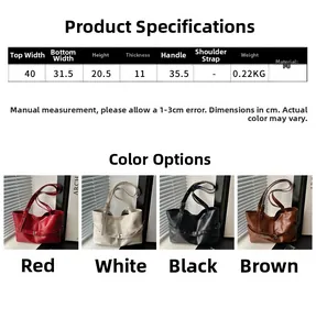 Size guide for large PU leather tote bag with detailed measurements and product weight