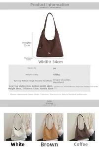 Tabella taglie dettagliata e vista multicolore della borsa tote minimalista in PU