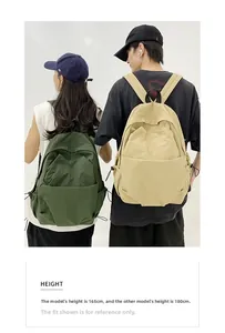 Minimalist nylon backpacks for couples showing 165cm and 180cm model height fit