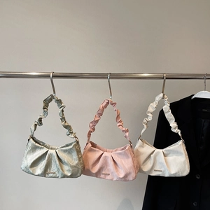 Chic ruched cloud handbag in pastel green pink and beige with silk gloss finish