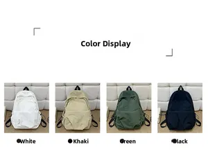 Color display of large capacity nylon backpacks in white, khaki, green and black
