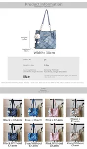 Detailed size chart for minimalist tote bag showing dimensions and various color options