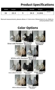 Size chart and color selection for the quilted tote bag showing dimensions and options