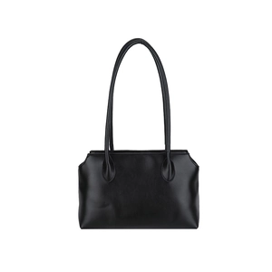 Minimalist black matte PU leather tote bag with long handles for shoulder or hand carry