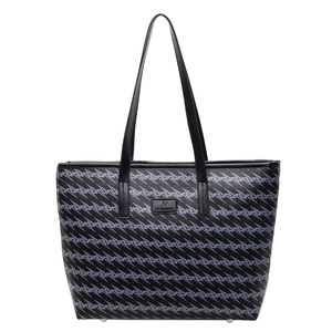 Retro high-capacity tote bag with geometric spiral patterns and premium black handles