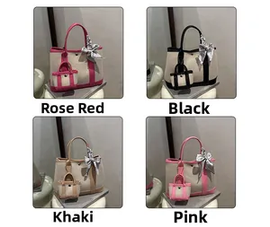 Canvas garden tote bag set featuring four colors with ribbon bow and matching coin purse