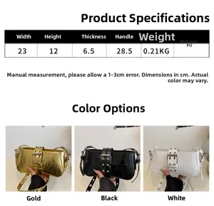 Detailed size specifications for the crocodile-textured PU leather shoulder handbag