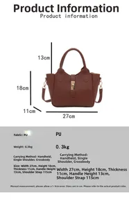 Dimensions détaillées du sac seau en cuir PU marron avec poignée et bandoulière