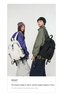 Minimalist cargo backpacks on models showing height proportions for school or travel use
