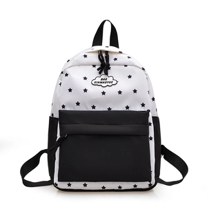 Sac à dos scolaire léger avec motif d'étoiles noir et blanc et poche avant