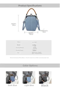 Detail view of retro denim bucket bag with specific dimensions 18cm height and 10cm width