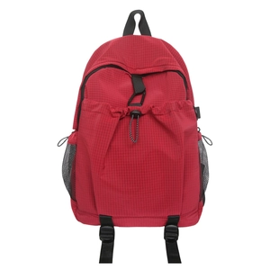 Large red checkered laptop backpack for travel and school with adjustable straps