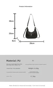 Detailed size chart for the PU leather crescent bag with strap and body dimensions