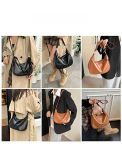 Lifestyle shots showing various ways to wear the black and brown crescent hobo shoulder bags