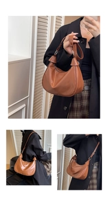 Detailed views of a brown hobo shoulder bag showing hand-carry and crossbody styles