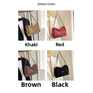 Four colors of minimalist chain shoulder bags shown in a collage for color selection