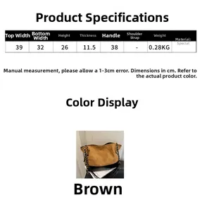 Detailed size chart for retro quilted tote bag with dimensions in cm and color options