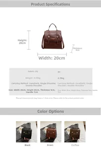 Detailed size specifications and three-way carrying style guide for women PU backpack