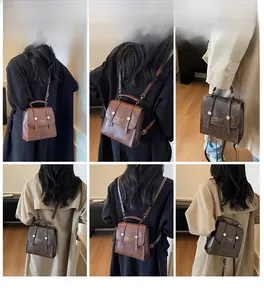 Detail shots of versatile retro small square bag showing multiple ways to wear and style